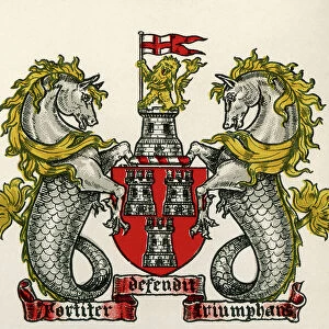 Coat of arms, Newcastle-on-Tyne, England, 1907 (engraving)