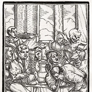 Death comes for the Drunkard, engraved by Georg Scharffenberg, from Der Todten Tanz