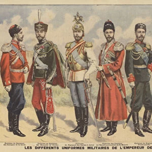 Different military uniforms worn by the Russian tsar (colour litho)