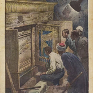 The discovery of the sarcophagus, still intact, of Pharaoh Tutankhamun. Ill. of A. Beltrame. "Courier Sunday". 24 / 02 / 1924