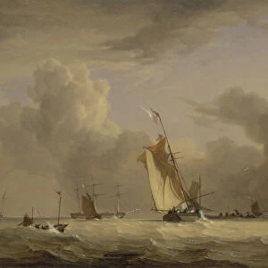 Fishing Smack and other Vessels in a Strong Breeze, 1830 (oil on panel)