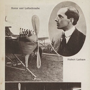 French aviator Hubert Latham and his aeroplane (b / w photo)