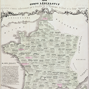 Governmental and Legislative Map of France, printed by Ledoyen & Giret, Paris, 1852