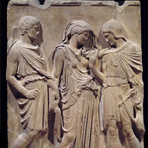 Greek antiquite: the farewell of Orphee to Eurydice which Hermes is prepared to bring
