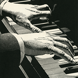 Illustration of Hands Playing a Piano, 1937 (woodcut print)