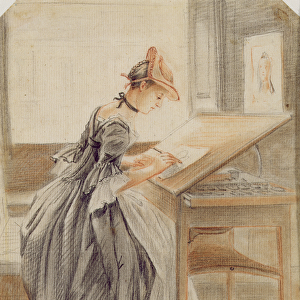 A Lady Copying at a Drawing Table, c. 1760-70 (graphite, red and black chalk and stump