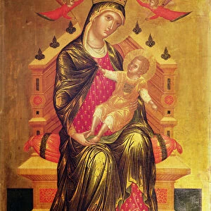 Madonna and Child enthroned with two angels (tempera on panel)