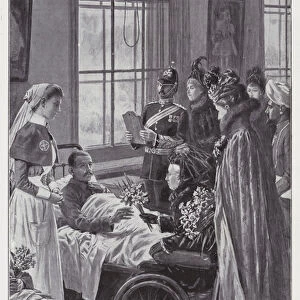 Her Majesty the Queen visiting her wounded soldiers (litho)