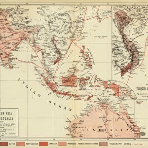 Map of South-Eastern Asia and Northern Australia; Enlarged Map of Tonquin, Annam and Cochhin China (colour litho)