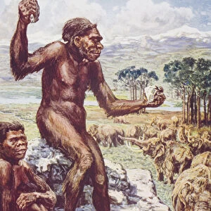 Neanderthal Mankind, illustration from The Outline of History by H. G. Wells