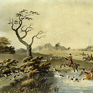 Noon, Foxhunting, engraved by J. H. Clarke and F. Jeakes, 1811 (colour litho)