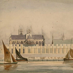 Original watercolour drawing of the Houses of Parliament being built about 1842 (w / c on paper)