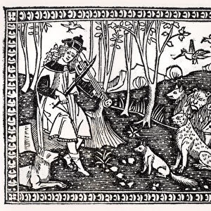 Orpheus Playing to the Animals, 1500 (woodcut) (b / w photo)