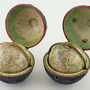 Pair of Pocket Globes, made by Newton & Son, c. 1830 (carton pierre, brass