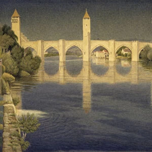 Pont Valentre, Cahors, South Side, 1936 (w / c on paper)