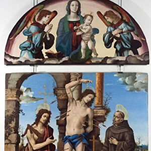 Saint Sebastian surrounded by Saint John the Baptist and Saint Francois of Assisi Central
