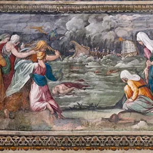 Scene of flood withe the myth of Alcyone and Ceyx, 1517-18 (fresco) (detail of 2646081)