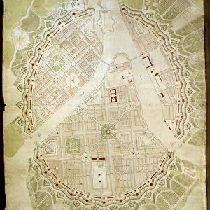 Town planning: city map of St. Petersburg, 1717 (Ink and gouache drawing)