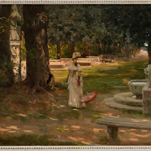 A Walk in Villa Borghese (oil on panel)