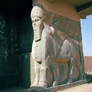 Winged human-headed bull, Neo-Assyrian Period, reign of Ashurnasirpal II (alabaster)