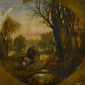 Wooded Landscape with Waggon, mid-19th century (oil on canvas)