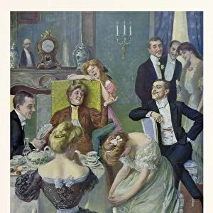 Afternoon tea By Oscar Bluhm, 1867 - 1912, German, tea, lady, ladies, men, table
