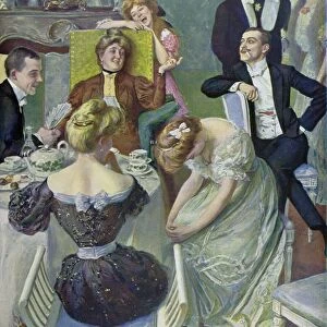 Afternoon tea By Oscar Bluhm, 1867 - 1912, German, tea, lady, ladies, men, table