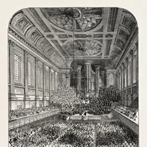 The Birmingham Musical Festival: Interior of the Town Hall, Uk, 1873 Engraving