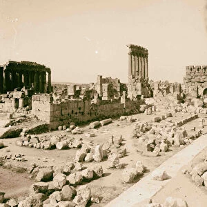 Temple Sun Grand court ruins Baalbek 1900 Lebanon