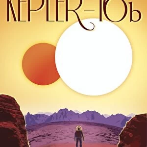 Kepler-16b orbits a pair of stars in this retro space poster