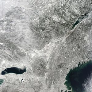 Satellite view of snow cover in the Northeastern United States
