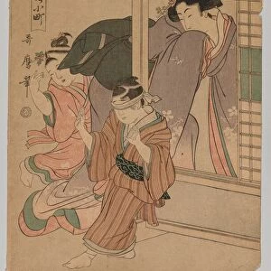Two Children and a Woman Playing Blind Mans Bluff, 1753-1806. Creator: Kitagawa Utamaro (Japanese