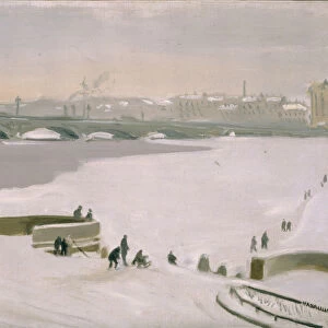 Crossing the frozen Neva River, 1935. Artist: Lapshin, Nikolay Fyodorovich (1888-1942)
