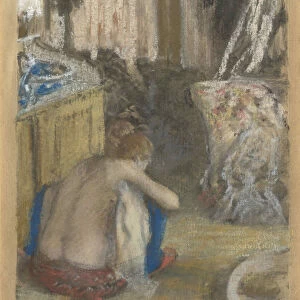 Femme nue, accroupie, vue de dos (Nude Woman Squatting, from behind), c. 1876. Creator: Degas