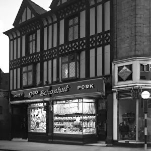George Schonhuts butchers shop in Rotherham, South Yorkshire, 1955