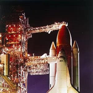 Orbiter Challenger on launch pad, Kennedy Space Center, Merritt Island, Florida, USA, 1980s