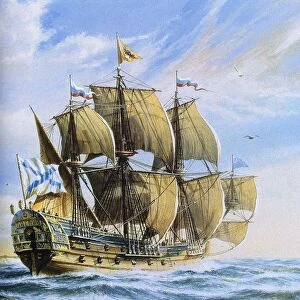 Russian ship of the line Poltava, 1712. Artist: Anonymous