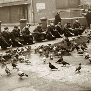 ABWW2 33 American troops feeding pigeons in London England Circa 1943