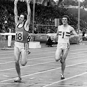 Steve Ovett crossing the finishing line to win the 800m final in the A. A. A