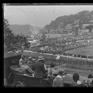 East Looe Beach & seafront with crowds, Motor Cycle Racing