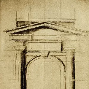 Architectonic study of a door with a triangular tympanum; drawing by Michelangelo. Casa Buonarroti, Florence