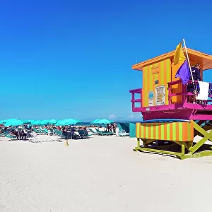 Florida, Miami, South Beach, colorful lifeguard station at South Miami Beach
