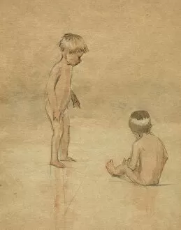 Two boys on wet sand by Muriel Dawson