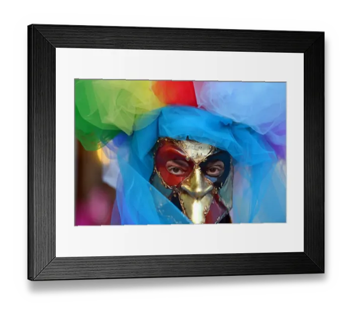 Framed Print : A costumed reveller poses near Saint Marks square during the carnival on February 21