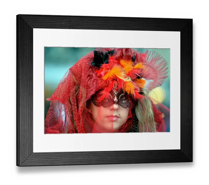 Framed Print : A costumed reveller poses near Saint Marks square during the carnival on February 21