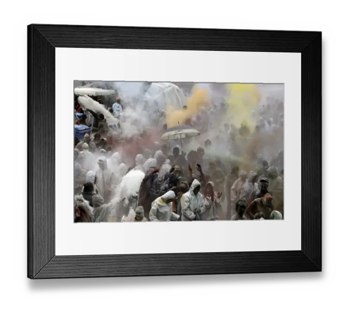 Framed Print : People participate in the flour war on the streets of Galaxidi, some 250 Framed Print : People participate in the flour war on the streets of Galaxidi, some 250