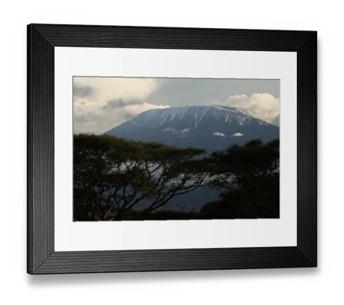 Framed Print : Africas highest mountain, Mt. Kilimanjaro rises over a layer of clouds late Framed Print : Africas highest mountain, Mt. Kilimanjaro rises over a layer of clouds late
