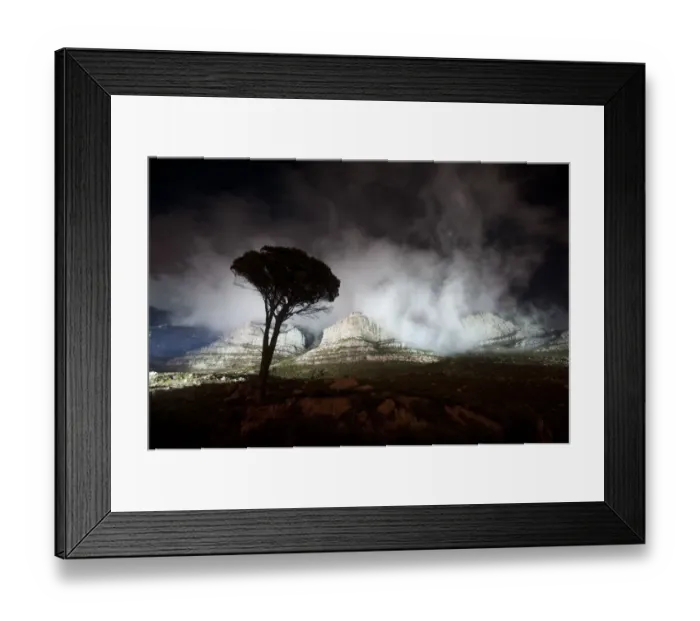 Framed Print : The lights shine on Table Mountain just before being turned off for the global Earth