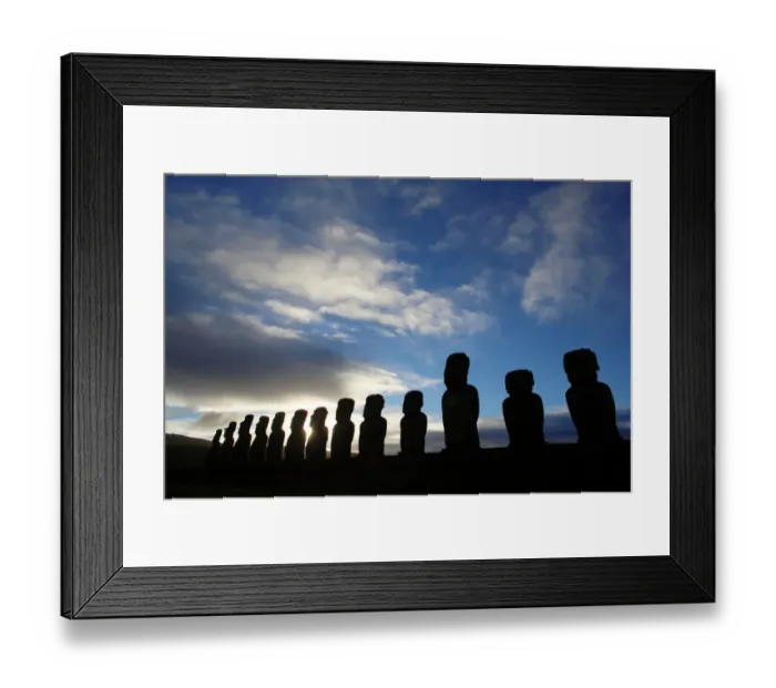 Framed Print : View of Moais -- stone statues of the Rapa Nui culture -- on the Ahu Tongariki site