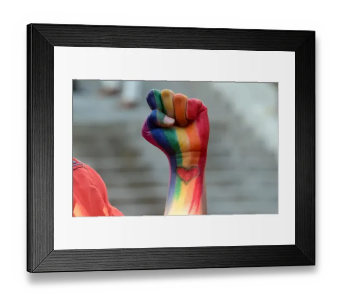 Framed Print : Us-Rainbow-Fist-Colour-Orlando